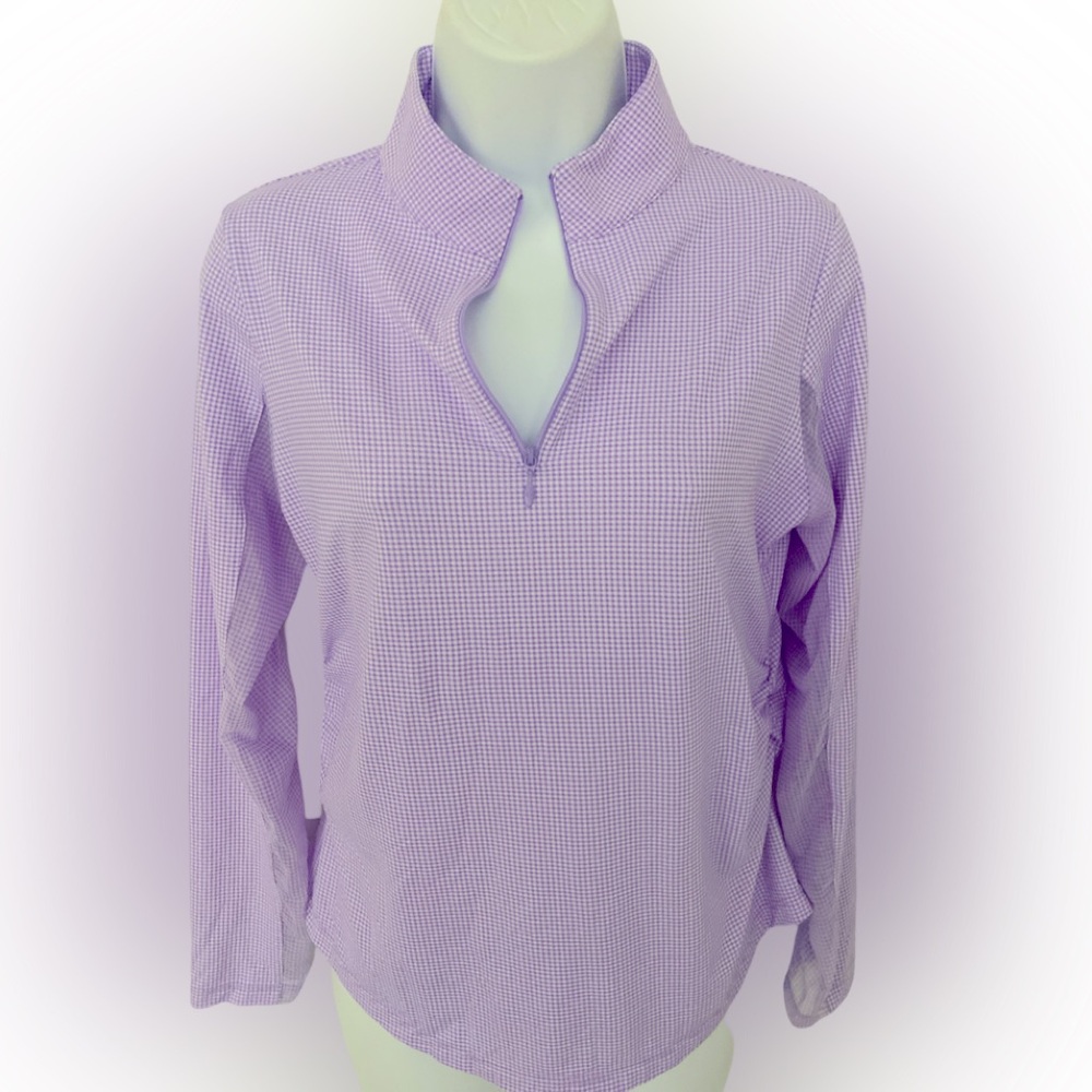 Ibkul UPF 50 Quarter zip- S purple white , nylon spandex , armpit to armpit -19